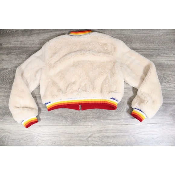 Spiritual Gangster Teddy Bomber Jacket Womens Medium Cream Give Love Deep Pile - Picture 7 of 8